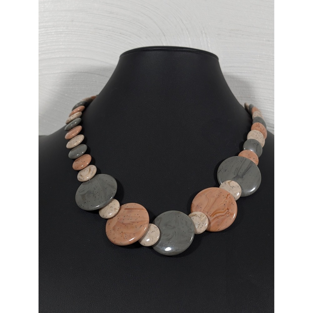 Vintage Lucite Disc Necklace Speckled Swirl Neutral Tones‎ 20" Statement Retro